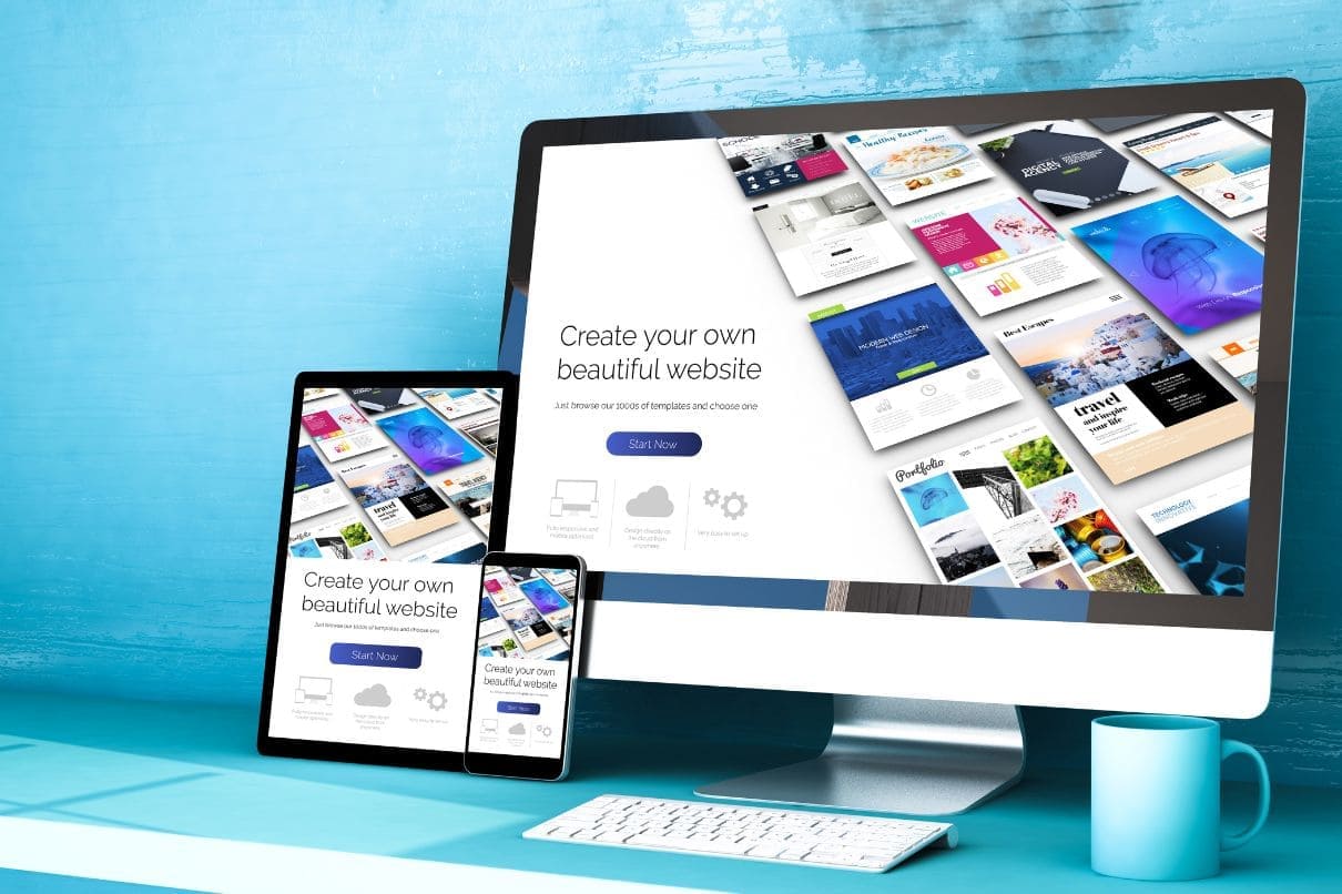 A desktop computer and tablet showcasing a website design